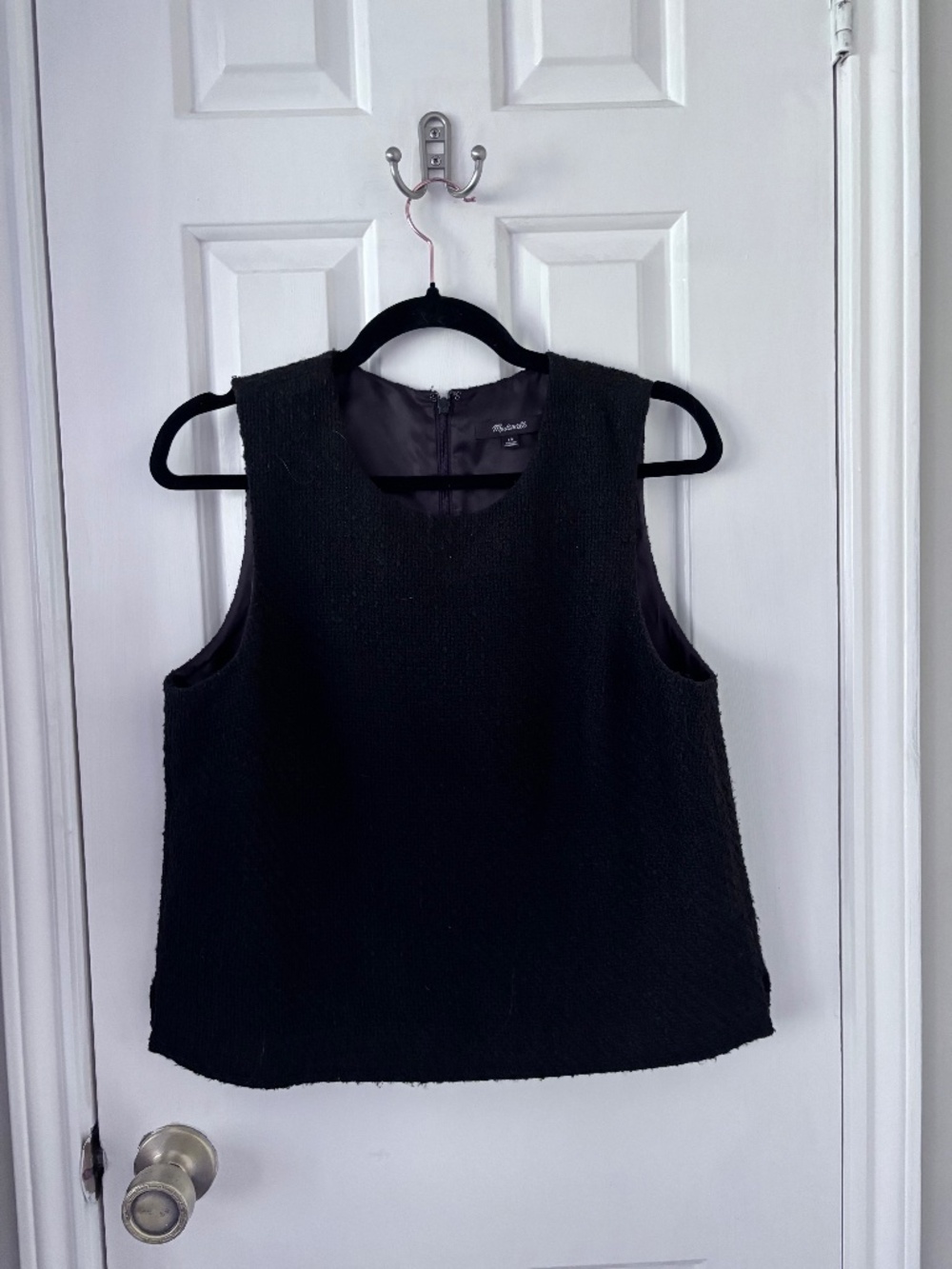 Madewell Black Boucle Sleeveless Top Textured Crew Neck Size 10
